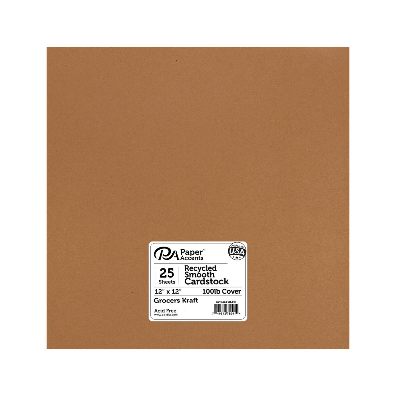PA Paper Accents Recycled Cardstock 12" x 12" Grocers Kraft, 100lb colored cardstock paper for card making, scrapbooking, printing, quilling and crafts, 25 piece pack